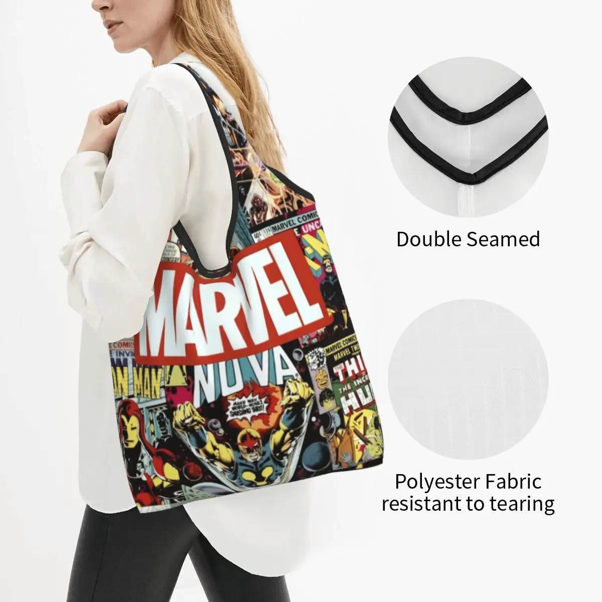 Custom Cute Disney Iron Man Marvel Film Shopping Tote Bag Portable Grocery Shoulder Shopper Bag