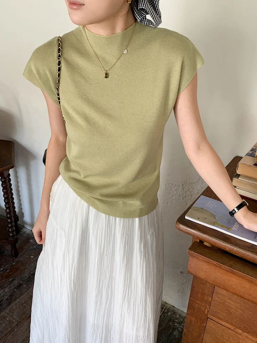 Nuovo maglione lavorato a maglia pullover a maniche corte casual estivo per donna