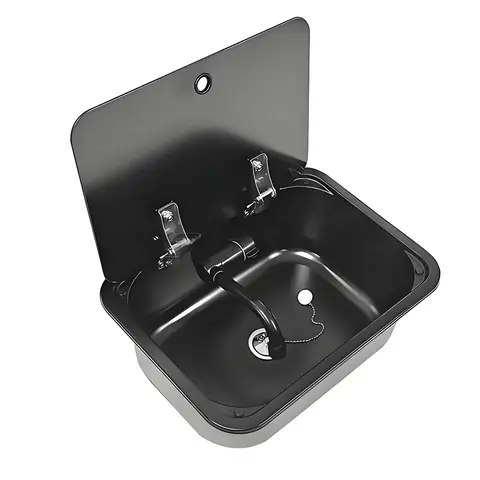 Husvagnsdiskho med kran/blandare 304 rostfritt stål med härdat glaslock Fyrkantig diskho för båtar husvagn husbil kökstillbehör 10 best sales husvagnsdiskho - №8