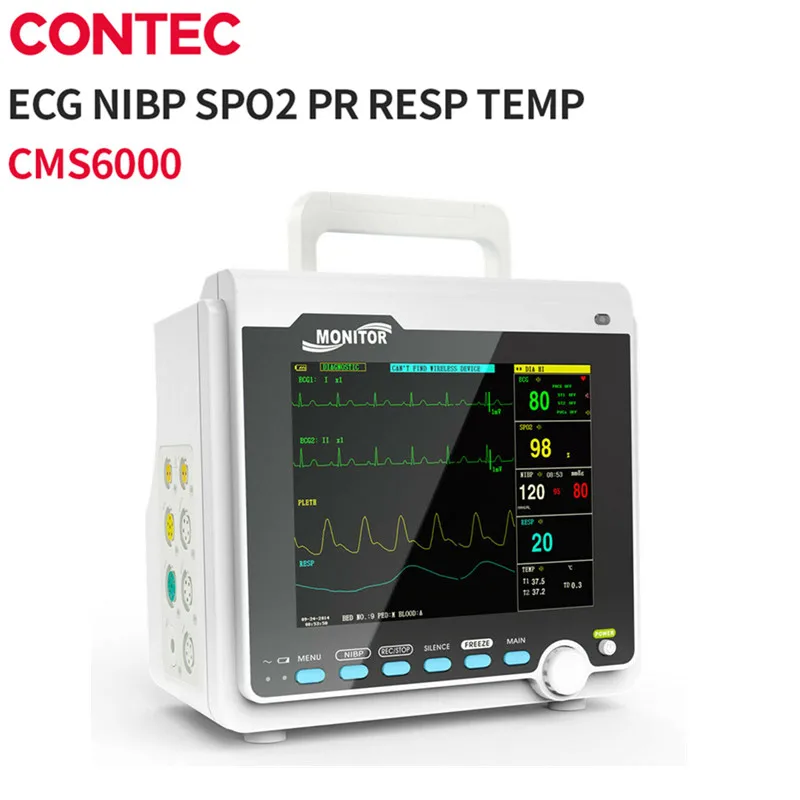 CONTEC CMS6000 Patient Monitor for Human Veterinary 6 Parameters ECG RESP SPO2 NIBP TEMP Display up to 8-Channel Waveform