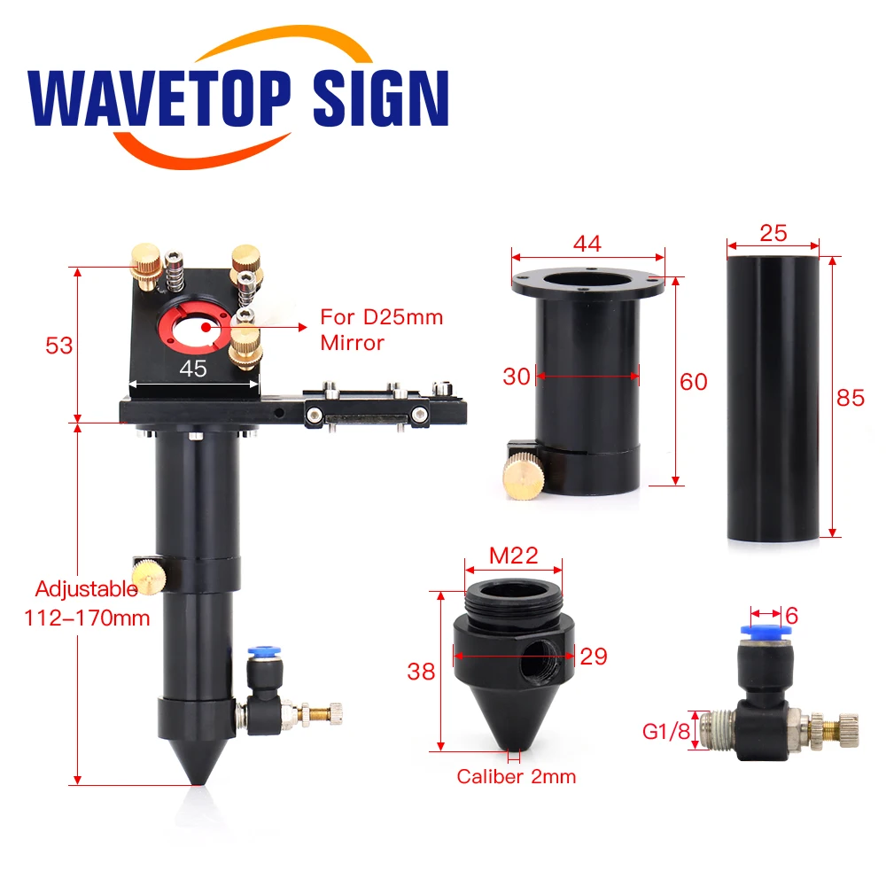 SignkoRay E Series CO2 Laser Head Set + 1Pcs Focus Lens + 3Pcs Si / Mo Mirrors for Co2 Laser Engraver Cutting Machine Parts