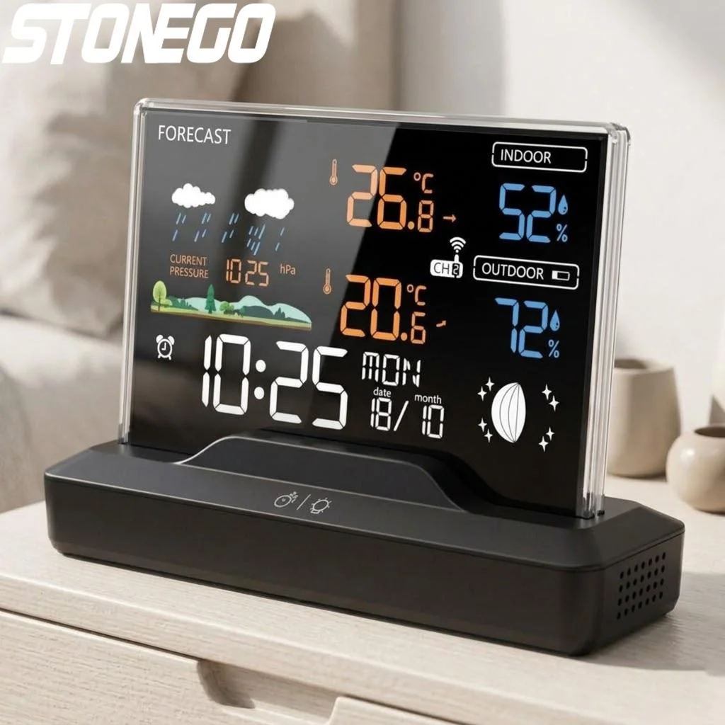 Digital Wireless Weather Station Indoor Outdoor Thermometer Hygrometer Barometer Color Display Home Office Forecast Tool