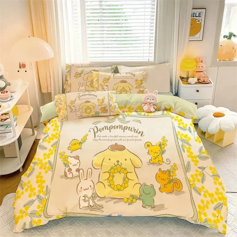 Sanrio Kawaii Pom Pom Purin Quilt Cover Anime Bedroom Removable Soft Anti-Dirty Cup Protective Cover Cute Dormitory Bedding