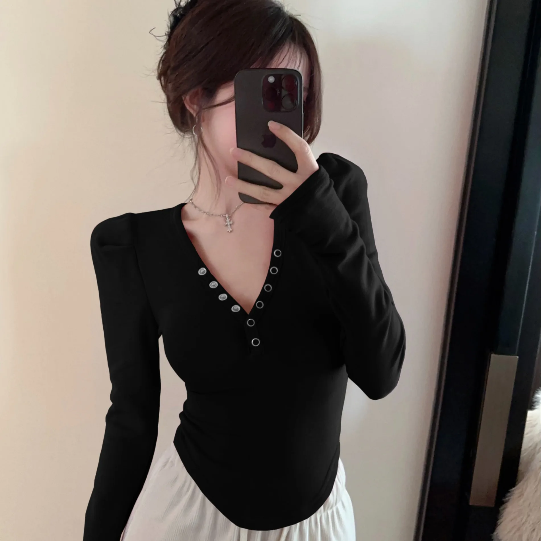 Efeito de emagrecimento fino fce v-ne bolha sve base irt feminino faion casual sle inverno longo sve ort comprimento