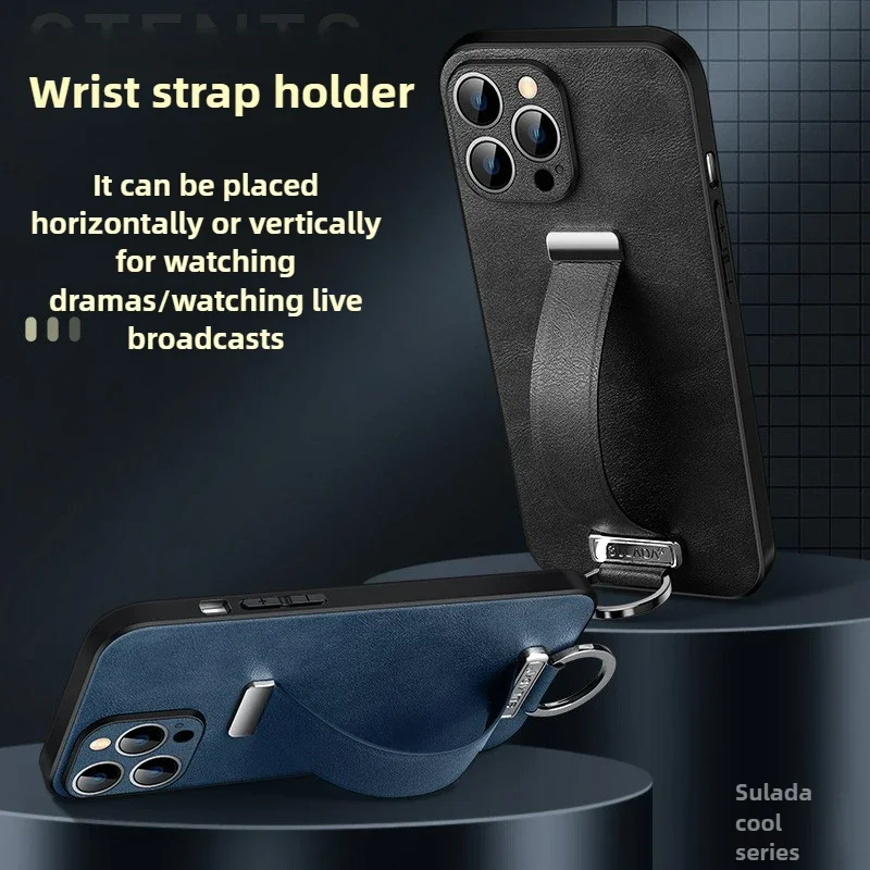 

Wristband Holder Leather Case for IPhone 16 Pro Max 15 14 13 Plus 12 Silicone Frosted All Inclusive Anti Fall Protective Cover