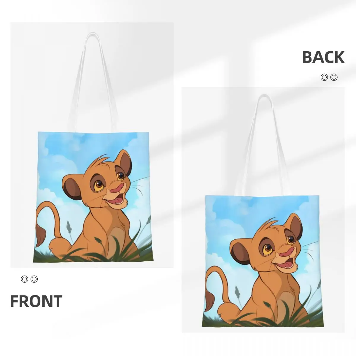 Custom Lion King Simba Grocery Tote Shopping Bag Women Fashion Italian Animated Television Canvas Shopper Shoulder Bag Handbag