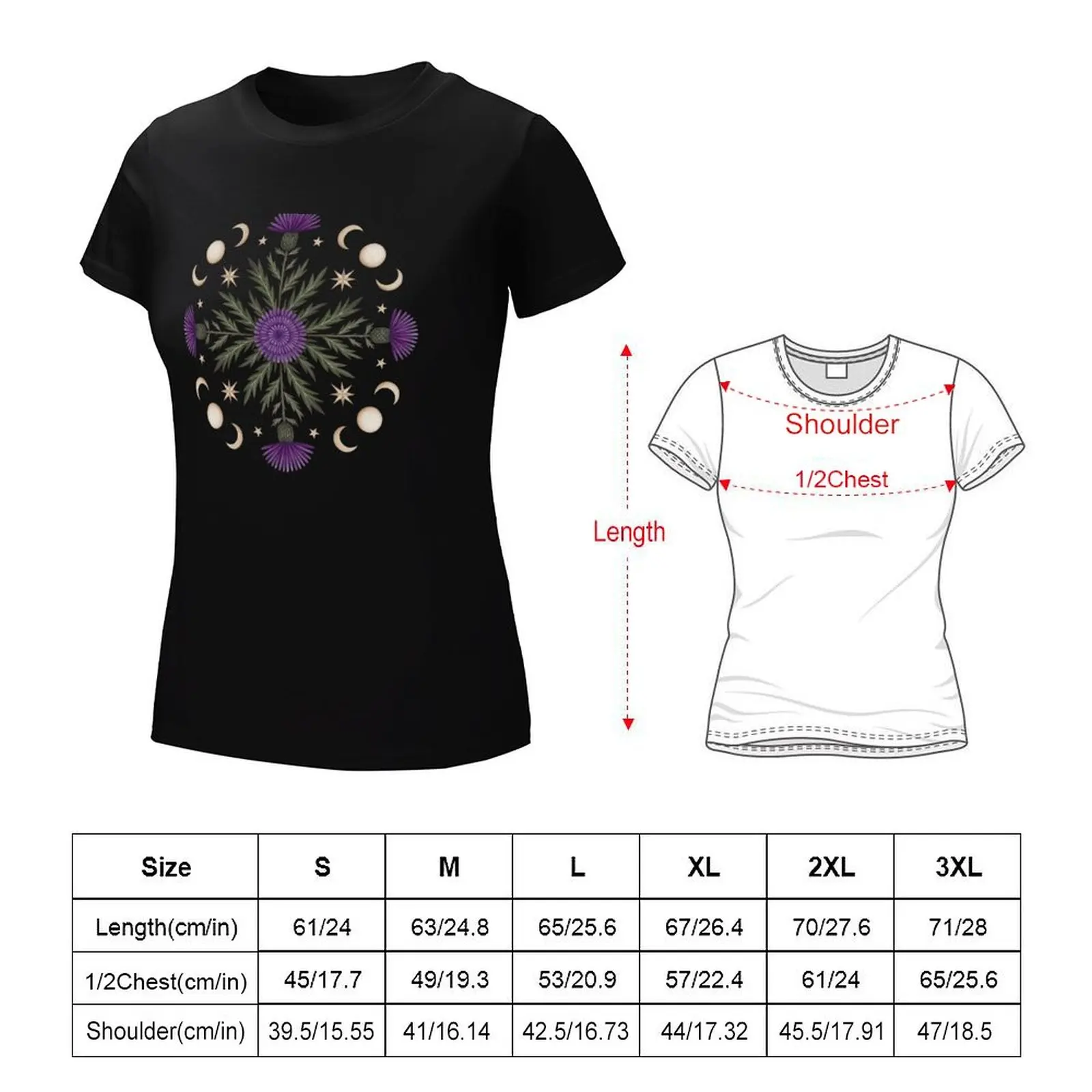 Distel und Mond Mandala T-Shirt Schwergewichte plus Größen Rohlinge T-Shirts für Frauen