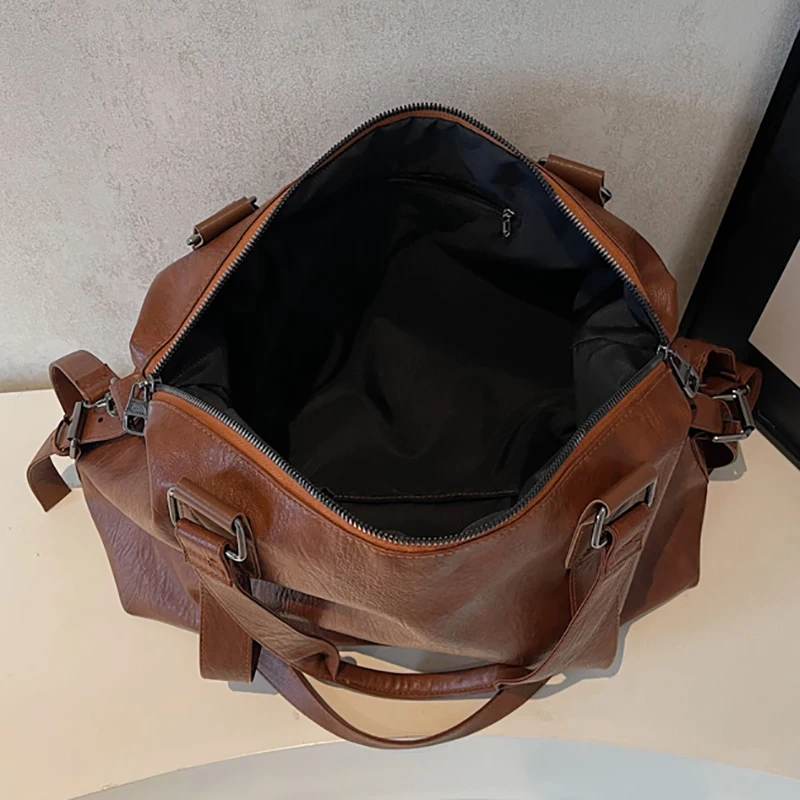 特大ダッフルバッグソフト PU レザー大容量黒ショルダークロスボディバッグ旅行ショッピング女性の高級ハンドバッグ