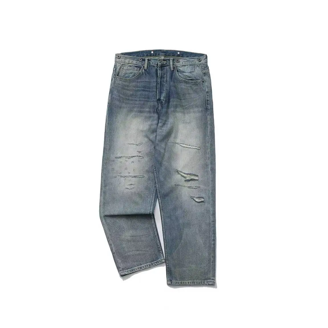 Jeans Retro Americanos em Algodão Lavado para Homens e Mulheres, Calças Longas Casuais Versáteis com Corte Solto para o Verão