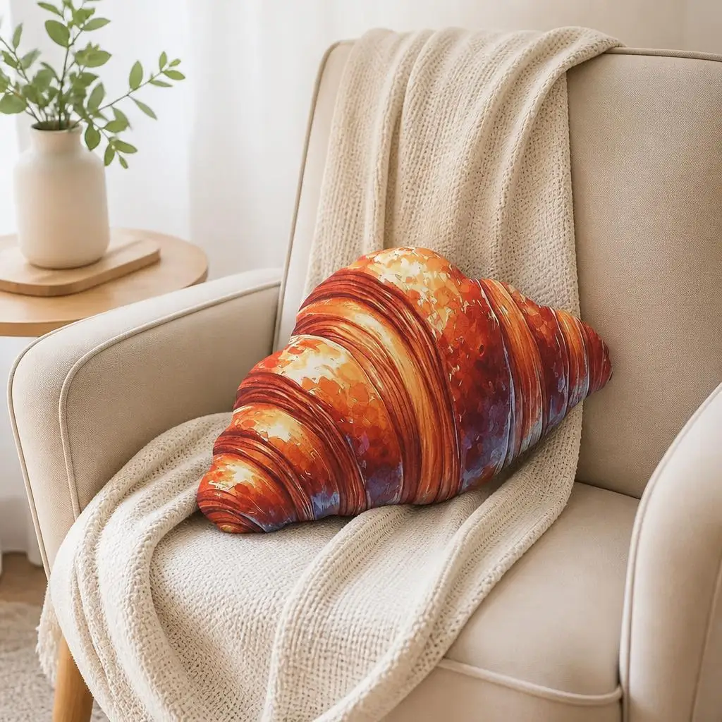 Watercolor Butter Croissant Plush Pillow Cushion Irregular Stuffed Throw Pillow Home Decor Gift Sofa Bed Couch