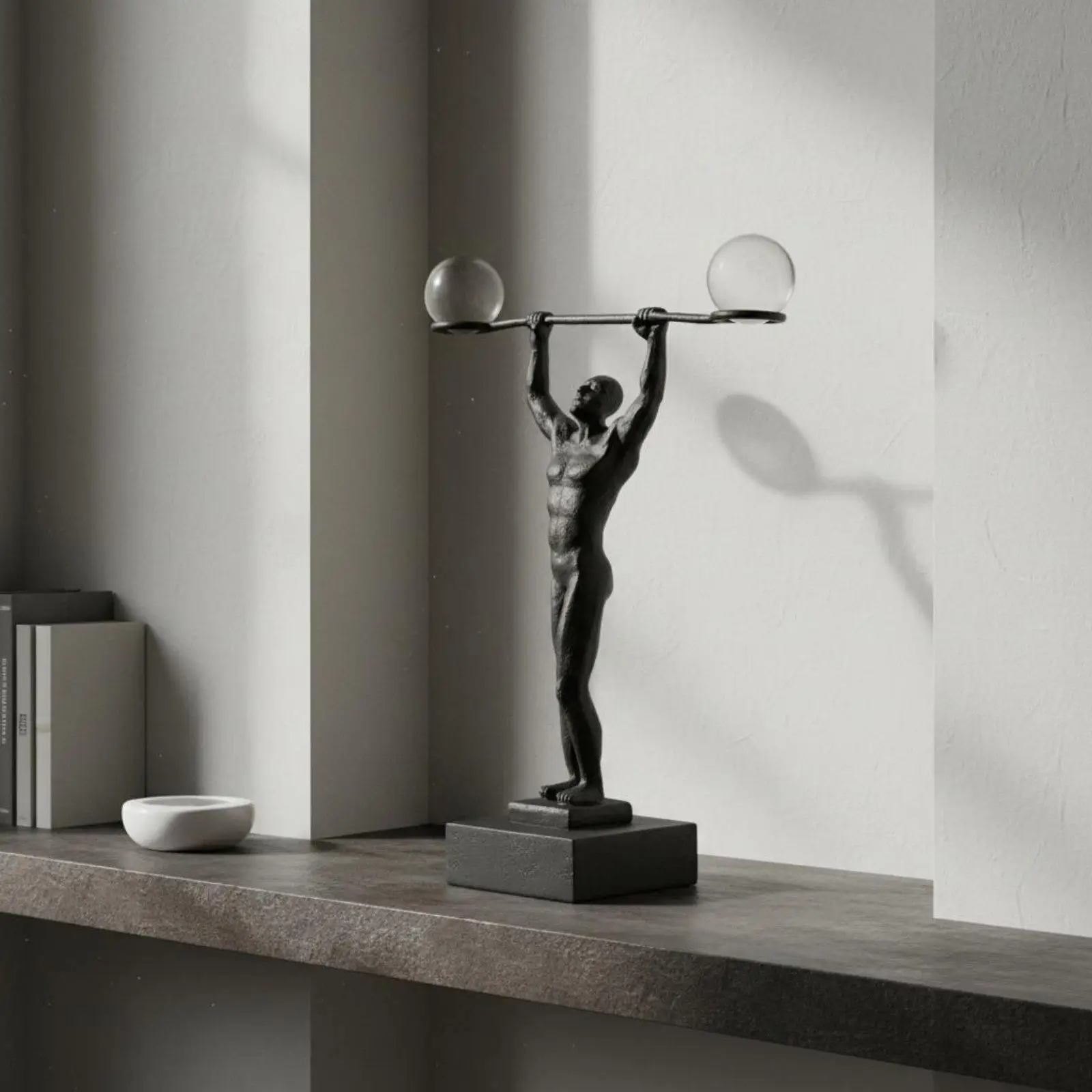 Weightlifter Figurine Artistic Metal Statue Large Decorative Sculpture Marble Base for Home or Office Decor