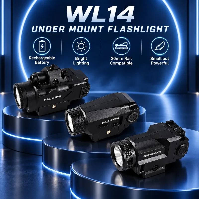 Hobby Collection WL14 Under Rail Flashlight, Built-in Battery High Lumen Illuminator for 20mm Rail