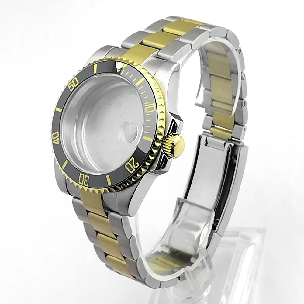 40,5-mm-Gehäuse für mechanische Uhren, passend für NH35- und NH36-Uhrwerke, Saphirglas, SUB-Edelstahlgehäuse in Gold, Uhrenteile und -zubehör. – Detail 3