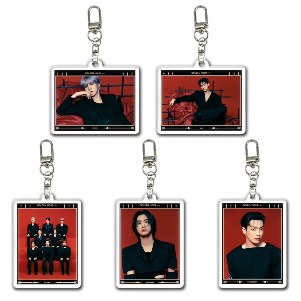 2Pcs/Set KPOP ATEEZ GOLDEN HOUR : Part.2 Keychain Standing Figure High Quality INS Style Desktop Ornament Mingi SAN Jongho Gifts