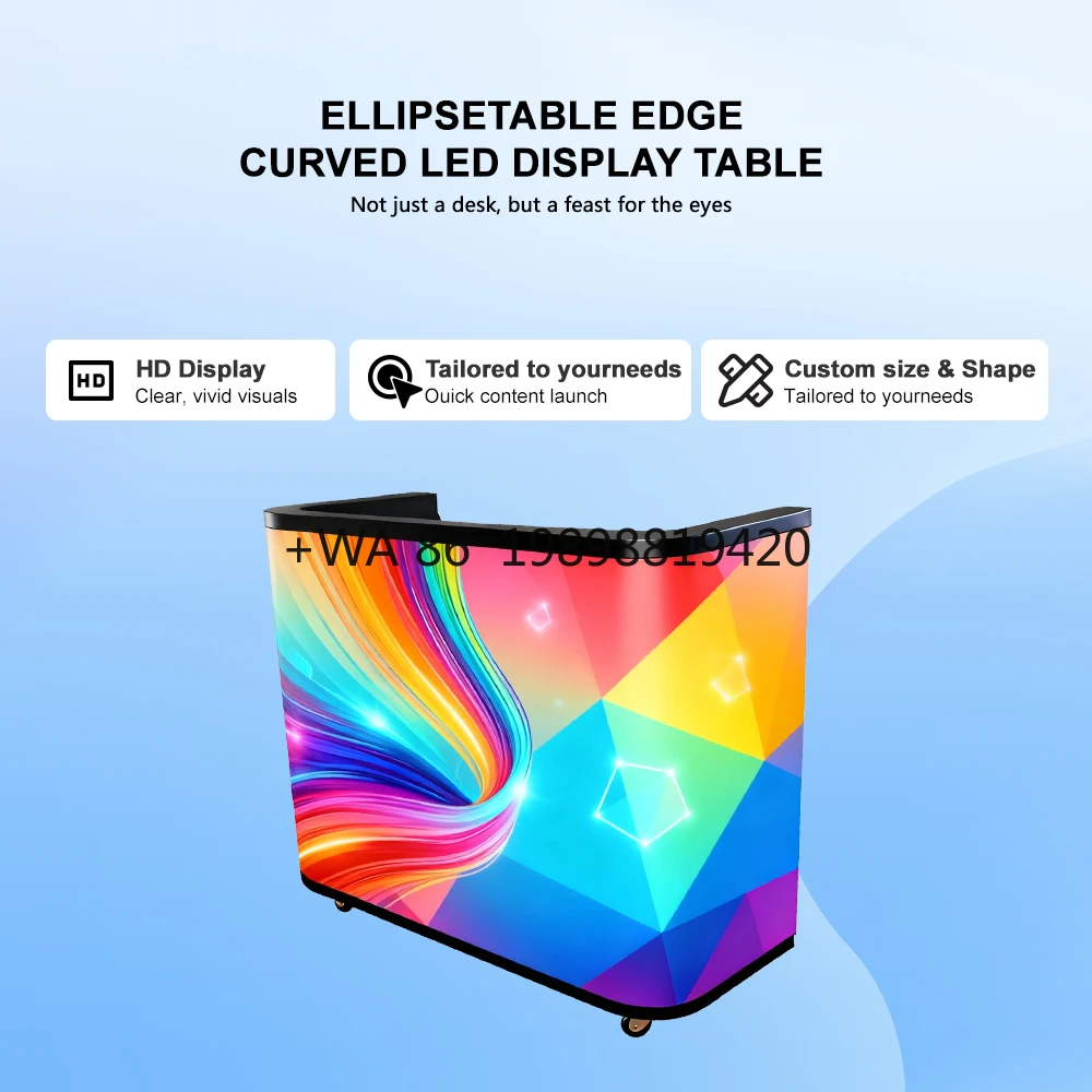 

Торговое шоу Портативная дискотека 3d Dj Booth Настольный изогнутый светодиодный экран на колесах Заводская цена P1.9 Передний стол Светодиодная видеостена