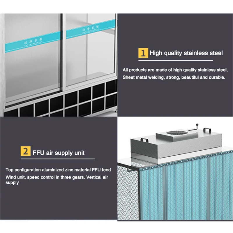 Dust-Free Wardrobe Vertical Purification Storage Locker Large Capacity FFU Clean Closet Laboratory Stainless Steel Shoe Cabinet