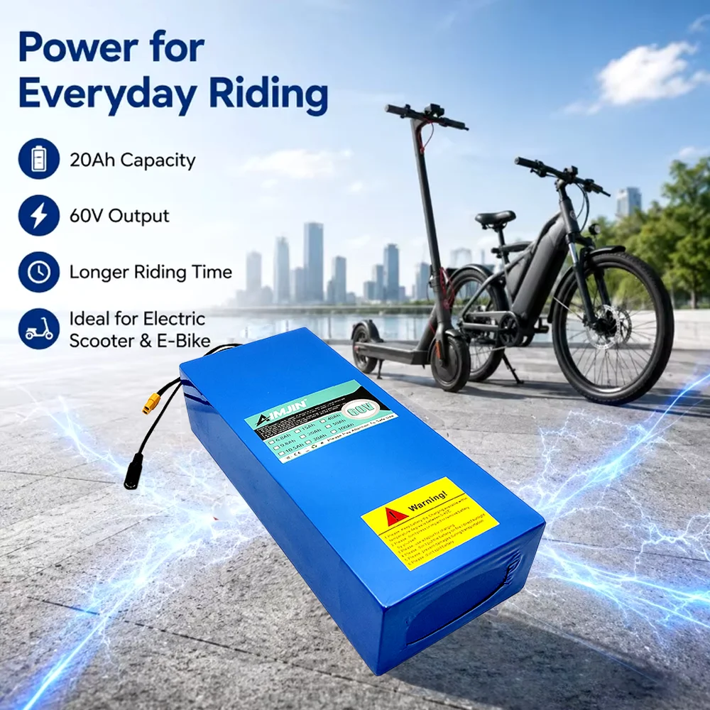 60V 20Ah 18650 16S6P Lithium Ion Battery Pack 2000W Power Tool Batteries Outdoor Backup Batteries With 40A BMS,67.2V 5A Charger