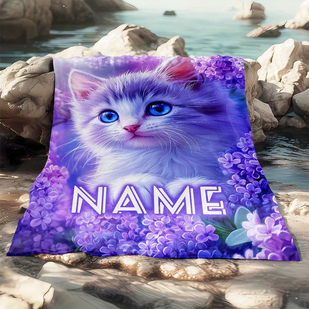 1 قطعة بطانية اسم مخصص مع القطط لطيف طباعة نمط جميع المواسم المنزل لينة مريحة الفانيلا بطانية غرفة نوم مدرب ديكور #4