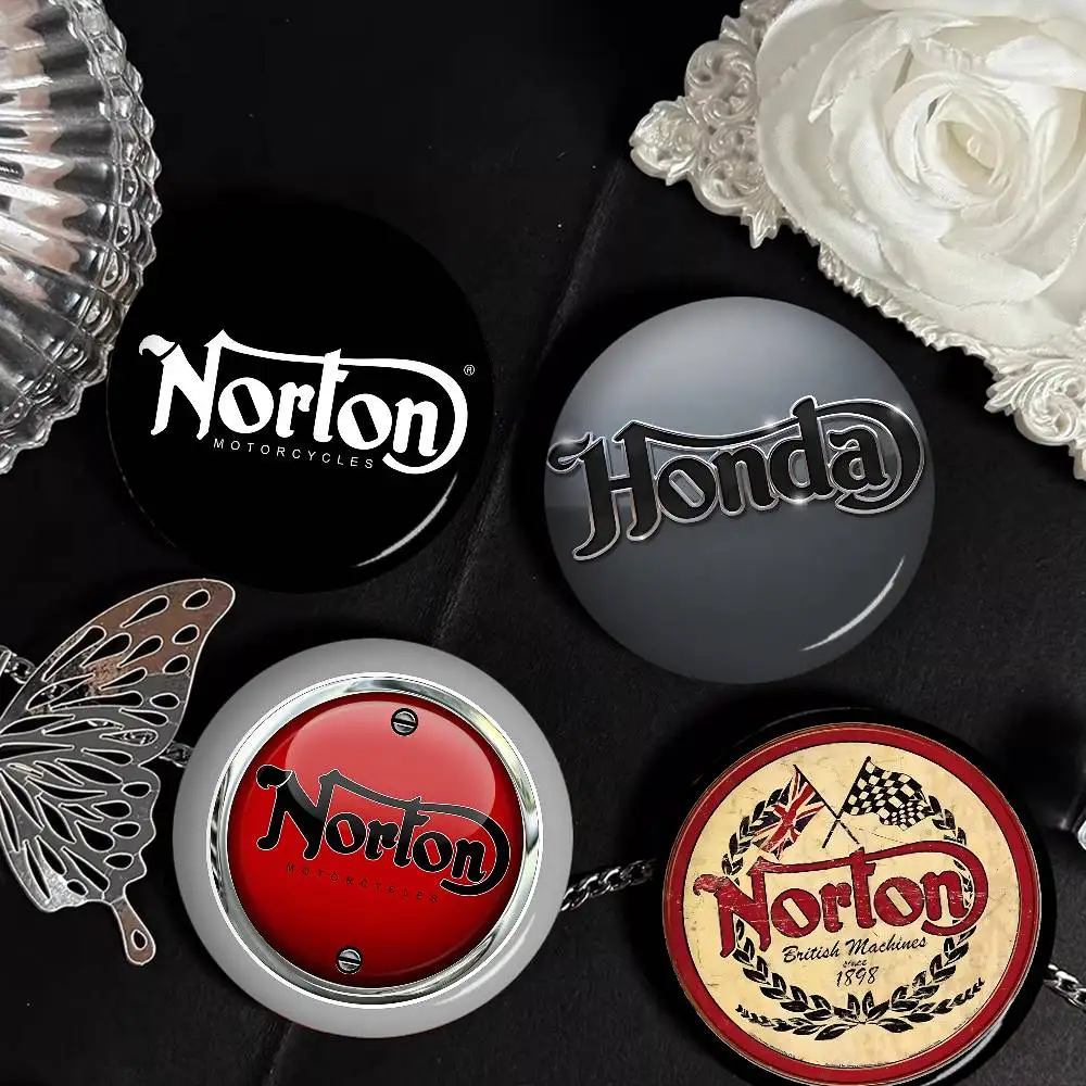 N-NORTONS Motorcycle Photo Brooches Creative Round Badge Gifts Pins 32/44/58mm