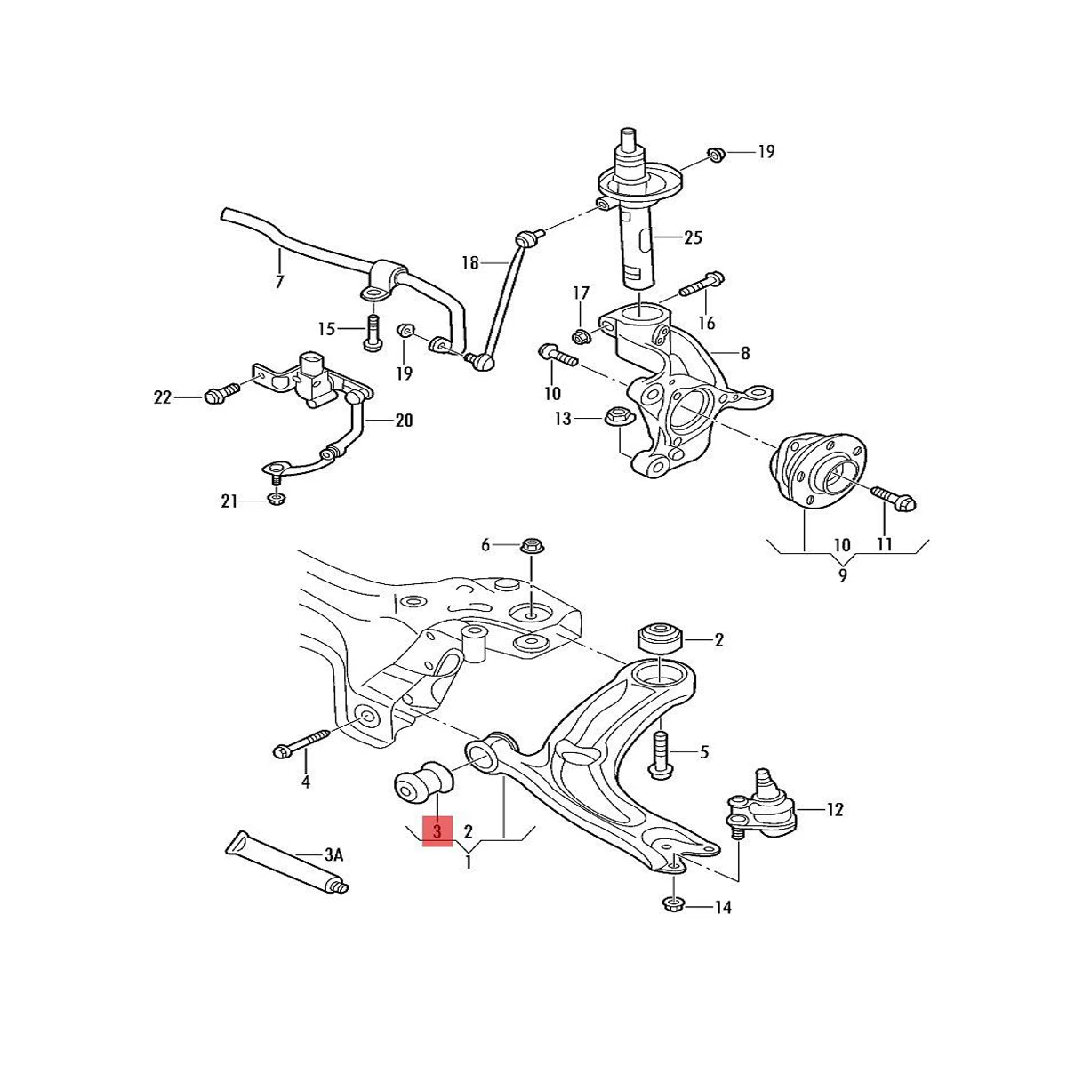 1K0407182 Rubber Forward Control Arm Bushing Wear Resi