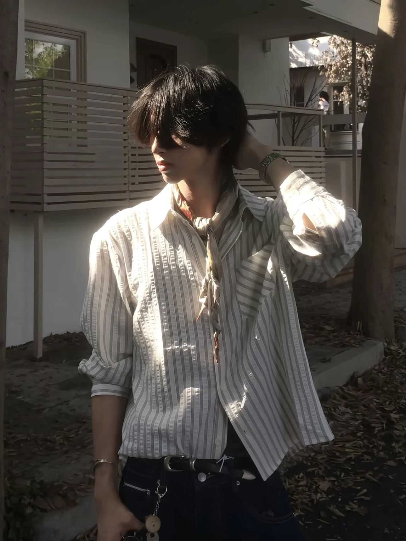 

American Stripe Bubble irt Long Sve Men's Casual Versatile oulder Clean Fit irt High nce Sensation Polyeste...