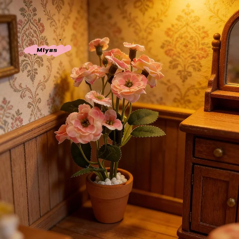 

【M】1Pcs 1:12 Dollhouse Home Model Decor Toy Miniature Rose Potted Plant Flowerpot Bonsai Doll House Accessories