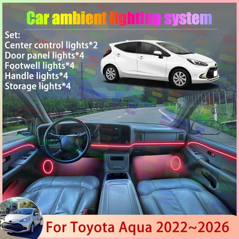 

For Toyota Aqua MK2 2th XP210 2022~2026 2023 2024 2/18 in 1 Car Atmosphere Light Lamp RGB Shade Ensemble Streamer Atmosphere Set