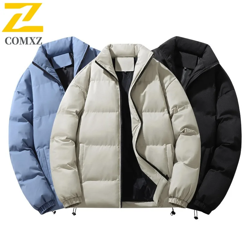 

COMXZ Outdoor Stand Collar Filled Jacket Men Luxury Hiking Thickened Warm Parka Casual Solid Color Cold Resistant Winter Coat