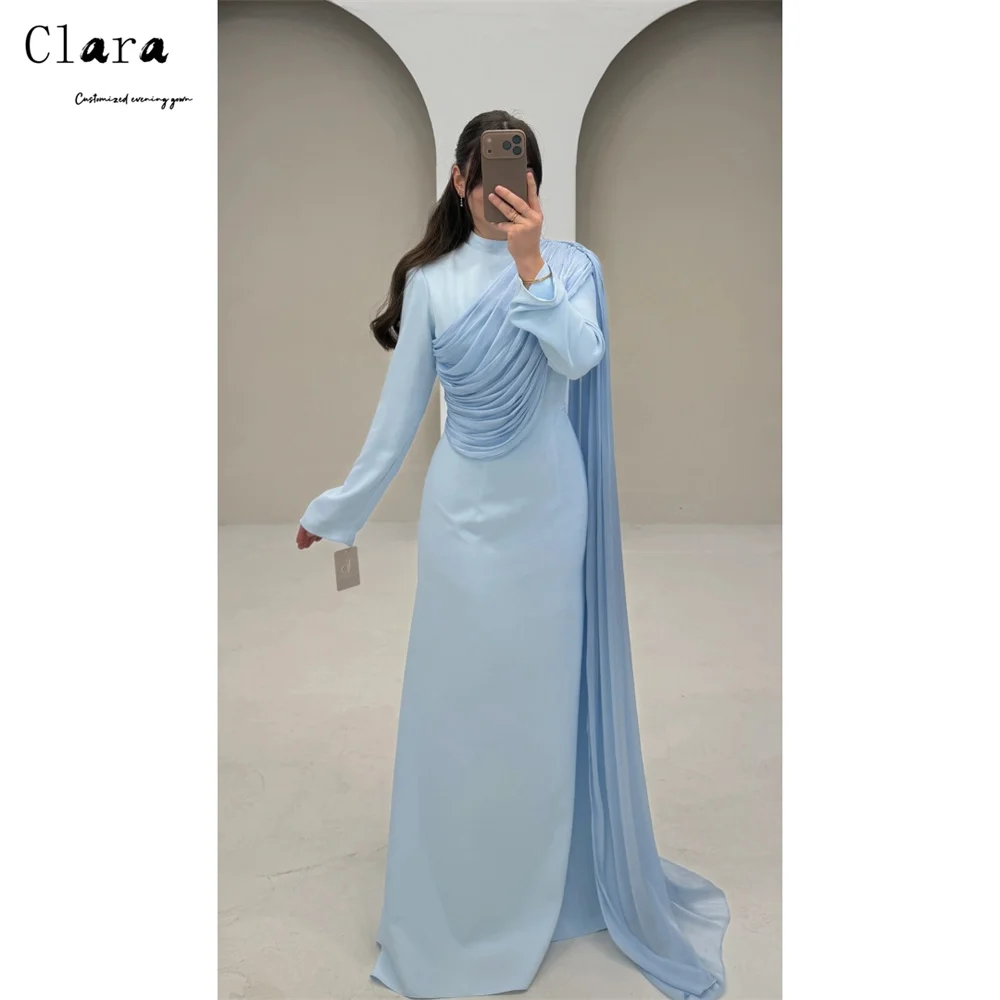 

Clara Custom Blue Fishtail Long Sleeve Turtleneck Elegant Evening Dresses for Woman Luxury Party Dresses 2026 Prom Dress Women's