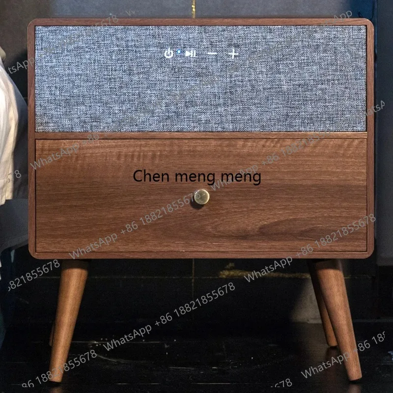 French Nordic Luxury Side Coffee Table Storage Drawer Nightstand Wood Bedside Table Wireless Charging Speaker Bedside Table