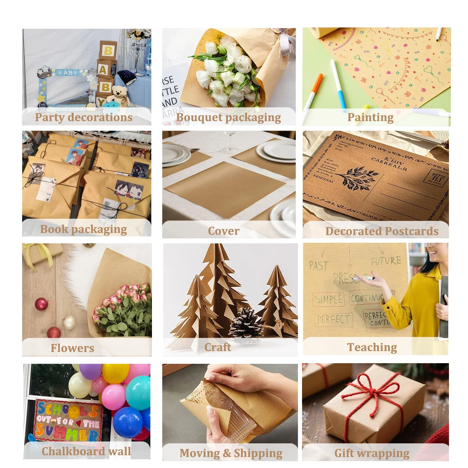 5/10m Brown Kraft Paper Roll For Gift Wrapping Moving Packing Art Craft Biodegradable Gift Wrapping Paper Thick Packing Wrap