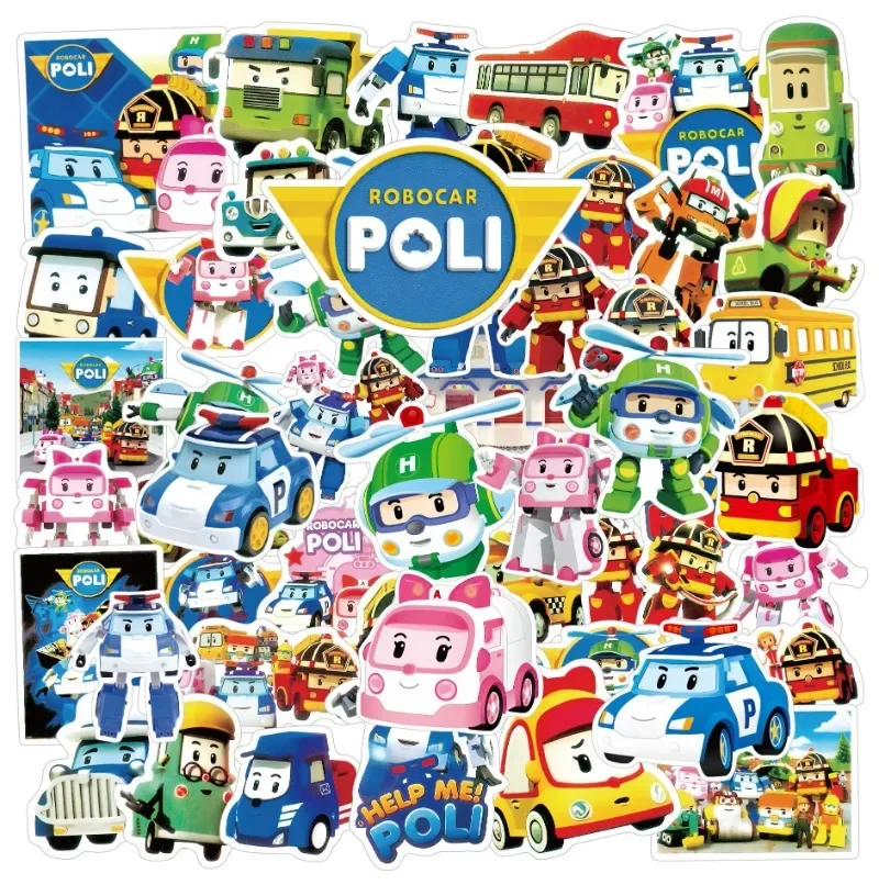 50pcs Animated Robocar Poli Graffiti Stickers Suitcase Water Cup Guitar Car Stationery Mobile Phone Decoration Stickers