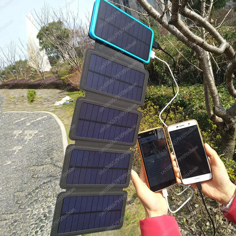 Folding Solar Power Bank Outdoor Portable Solar Power Bank 16000mAh with Camping Light