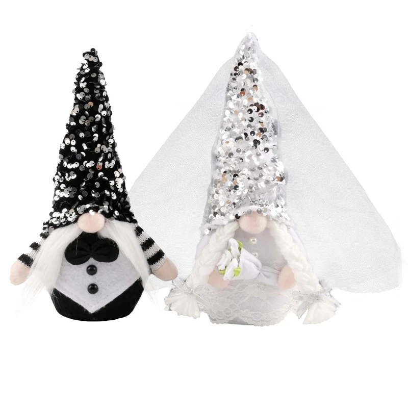 2PCS Bride Groom Romantic Wedding Rudolph Doll Dwarf Gnome Faceless Doll Home Decoration Cloth Art Cute Adult Kids Gift