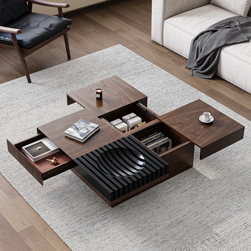 

Italian minimalist black walnut solid wood coffee table modern minimalist light luxury style home creative style tea table