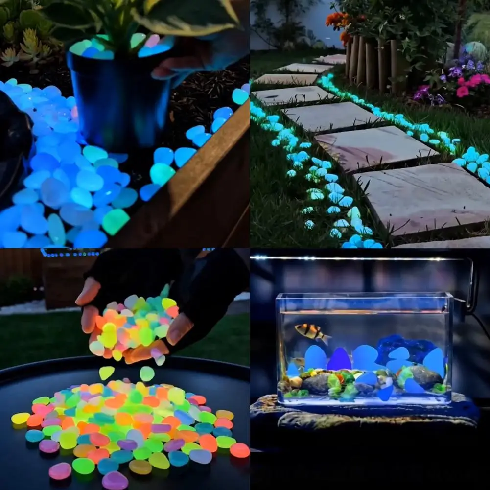 New 400Pcs Glowing Garden Stones Colorful Glow-in-the-Dark Pebbles for Outdoor Garden Night Luminous Stone for Landscaping Decor