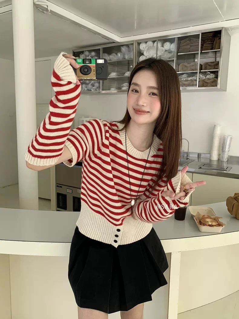 انفصال كم محبوك سترة المرأة المحاصيل متماسكة الخريف Argyle مزدوجة الصدر التلابيب الخامس الرقبة شيك اجتماع الأعمال جميلة #3