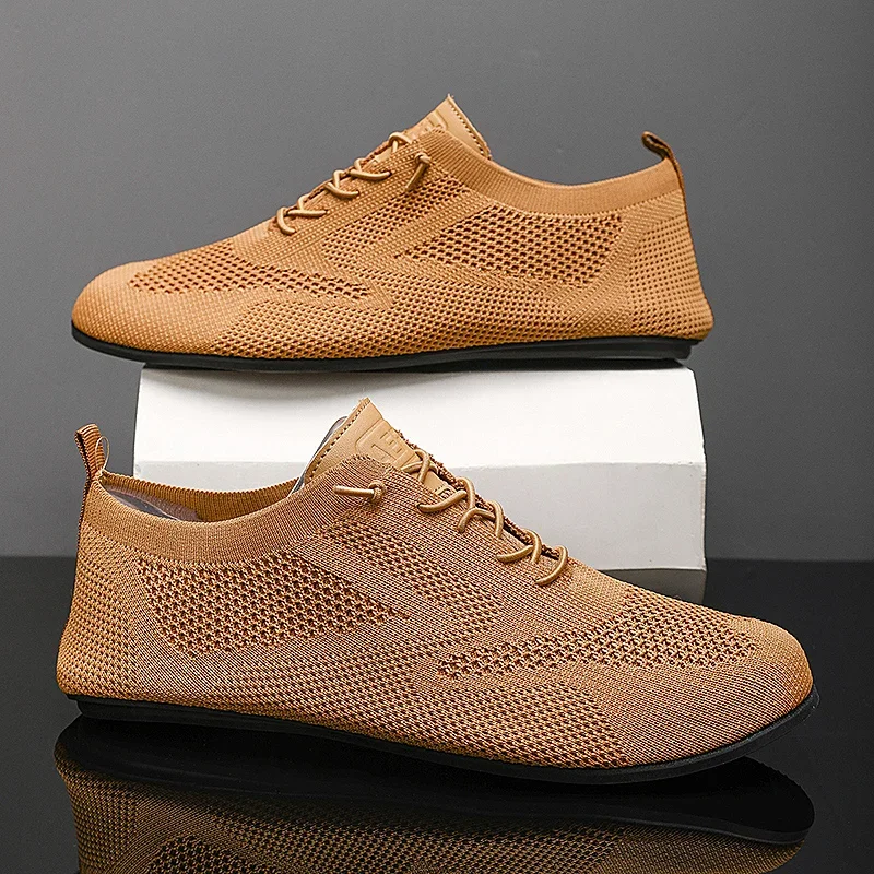 YRZL New Shoes for Men Mesh Breathable Sneaker Outdoor Soft Sole Comfortable Solid Color Flat Male Shoes Casual Walking Sneakers