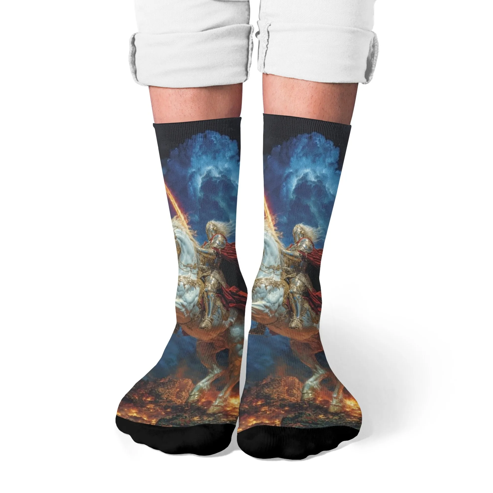 Harajuku Retro Weißes Pferd Ritter Druck männer Socken Roman Trendy Fantasie Stil Casual Socken Atmungsaktive Nicht-slip Crew socken Geschenk