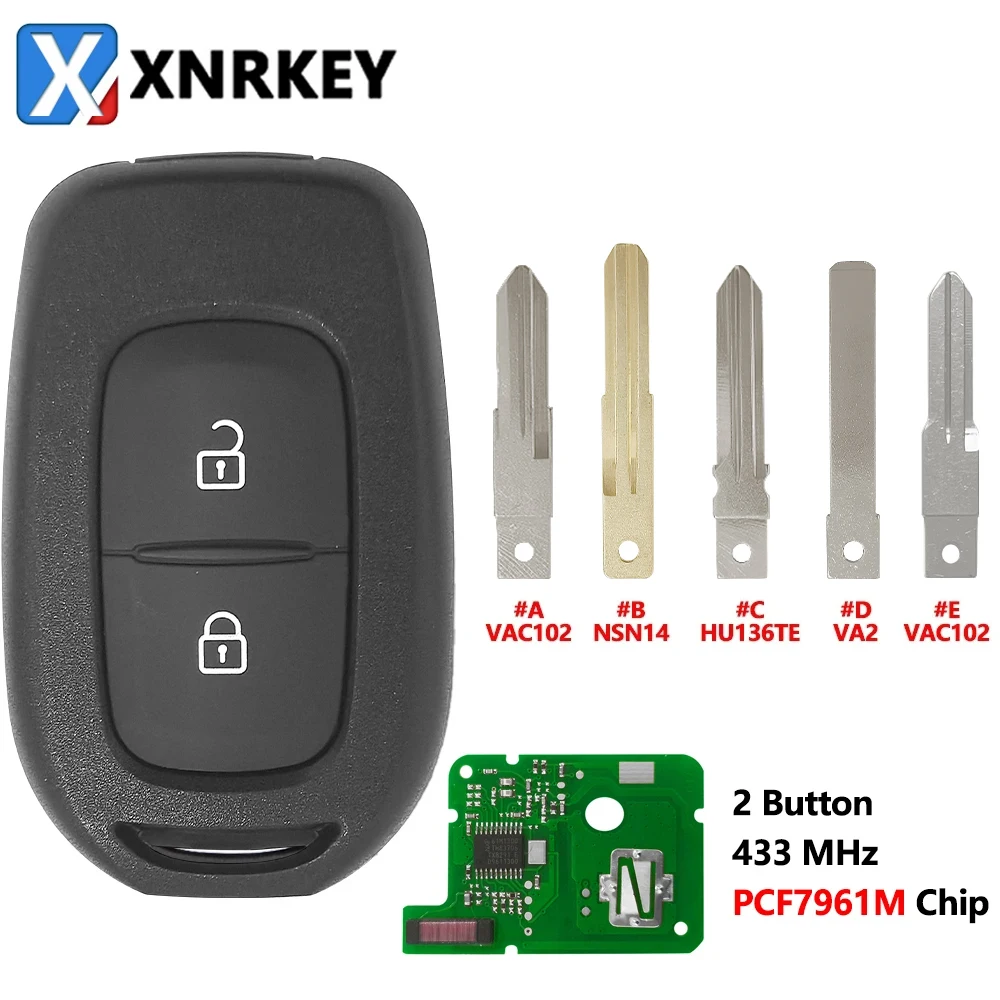 XNRKEY 2 Button Smart Remote Car Key 433mhz Car Key For Renault Sandero  Symbol Dacia Logan Lodgy Dokker Duster Clio4 Master3