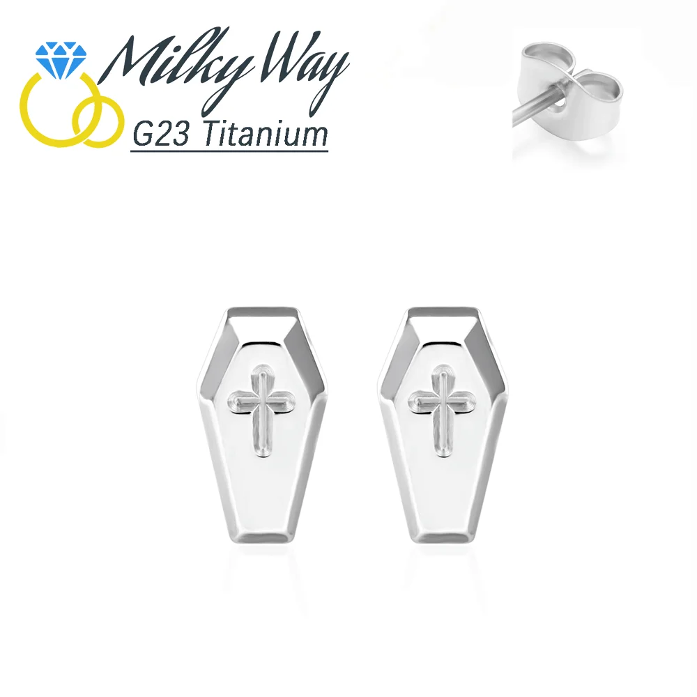 

1 Pair Ear Stud Push Pin G23 Titanium Earrings Helloween Cross Coffin Shape Punk Helix Body Piercing butterfly buckle Jewelry