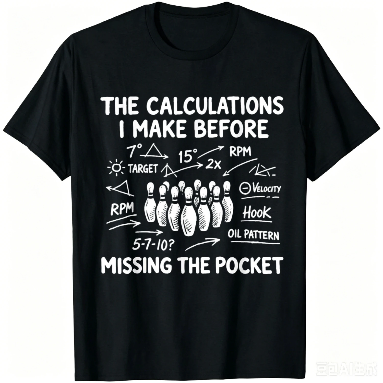 Calculations I Make Before Missing The Pocket Bowling T-Shirt Cotton Casual Tee Graphic Tee Unisex Tee Men Women Vintage Retro