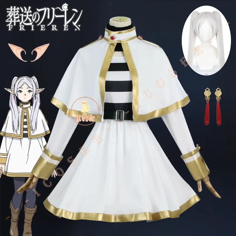 Novo 2025 cosplay traje peruca anime frieren além do fim da jornada vestido uniforme orelhas brincos mago festa de halloween wom ❤ ❤ dd
