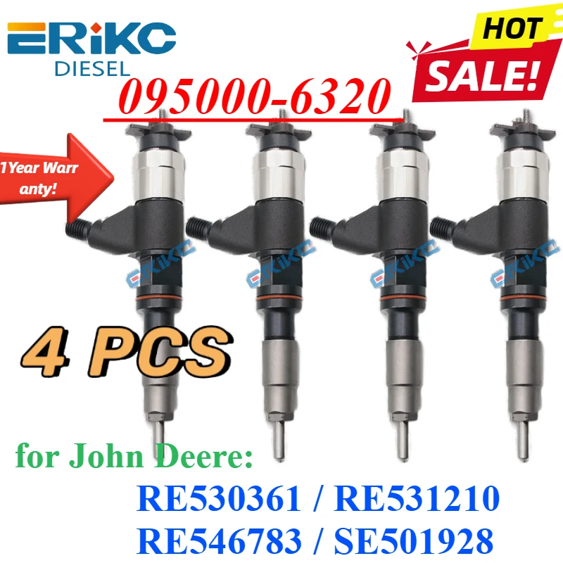 4PC 095000-6320 Diesel Fuel Injector 095000-6321 for Denso John Deere 4045T 6048T RE546783 SE501928 RE530361 RE531210 DZ100211