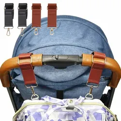 2/4pcs Baby Stroller Hooks PU Leather Metal Hooks Pram Accessories Adjustable Length Buckle for Hanging Bags Universal Hook