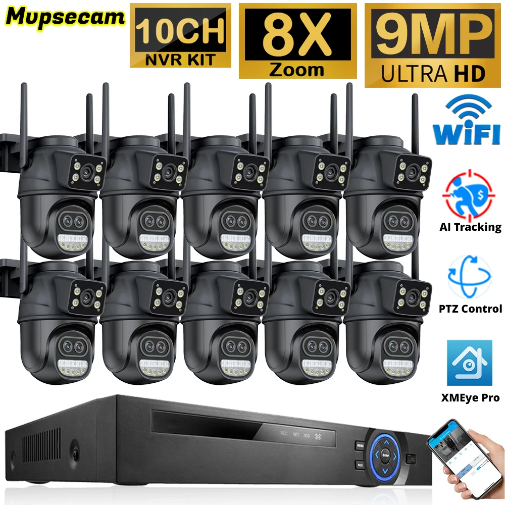 

Smart Video Surveillance System 10CH XMEye 4K POE NVR Kit H.265+ Three Lens 9MP WIFI Cameras 8X Zoom PTZ Wireless CCTV System