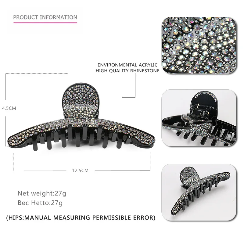 Charms Spark Rhinestones Hair Claw Clip for Women Girls Good Hair Accessory Ornament Jewelry, Tiara for Ponytail Holder Party