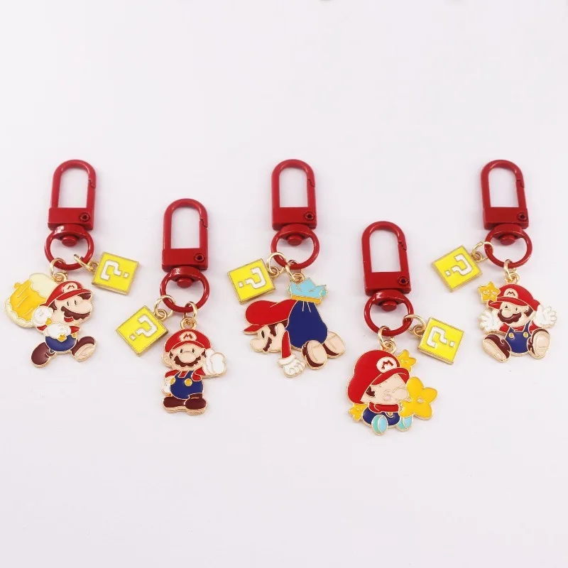Lindo Llavero Metálico de Super Mario Bros, Colgante para Mochila Escolar, Anillo Antipérdida, Adornos, Regalos de Cumpleaños