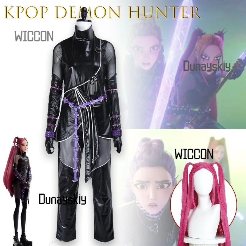 

New Kpop Demon Hunters Mira Cosplay Costume Disguise Women Girls Leather Top Pants Cool Punk Idol Suit Stage Party Halloween