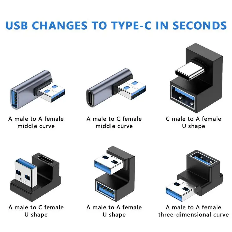Adaptador de ángulo recto A90 grados, adaptador de curva lateral de 10Gbps hacia arriba, tipo C, extensor de teléfono macho a hembra